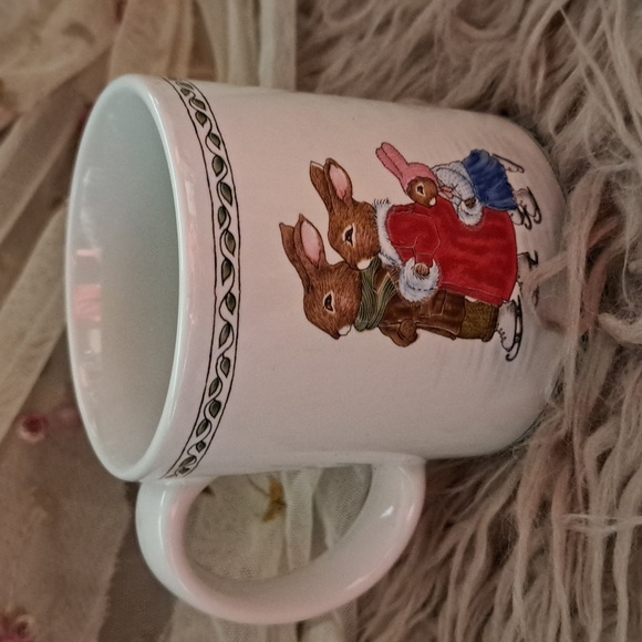 VTG 80s Susan LaBelle Coffee Mug Ice Skating Bunnies - Picture 3 of 5